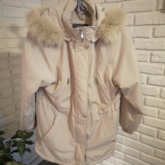 Liz Claiborne Ladies Faux Fur Trimmed Hooded Winter Coat - Picture 1 of 15